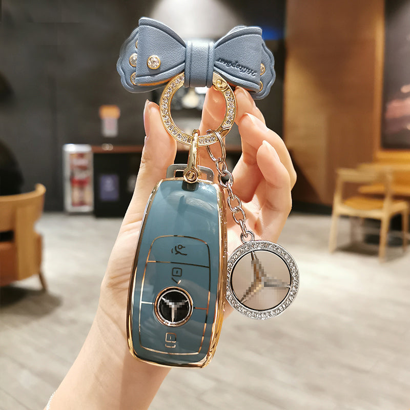 Bow Keyring TPU Car Key Case Cover for Mercedes Benz W204 W205